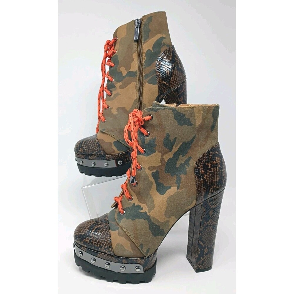 Jessica Simpson Irella Platform Camo Combat Boot Size 8M Orange Laces